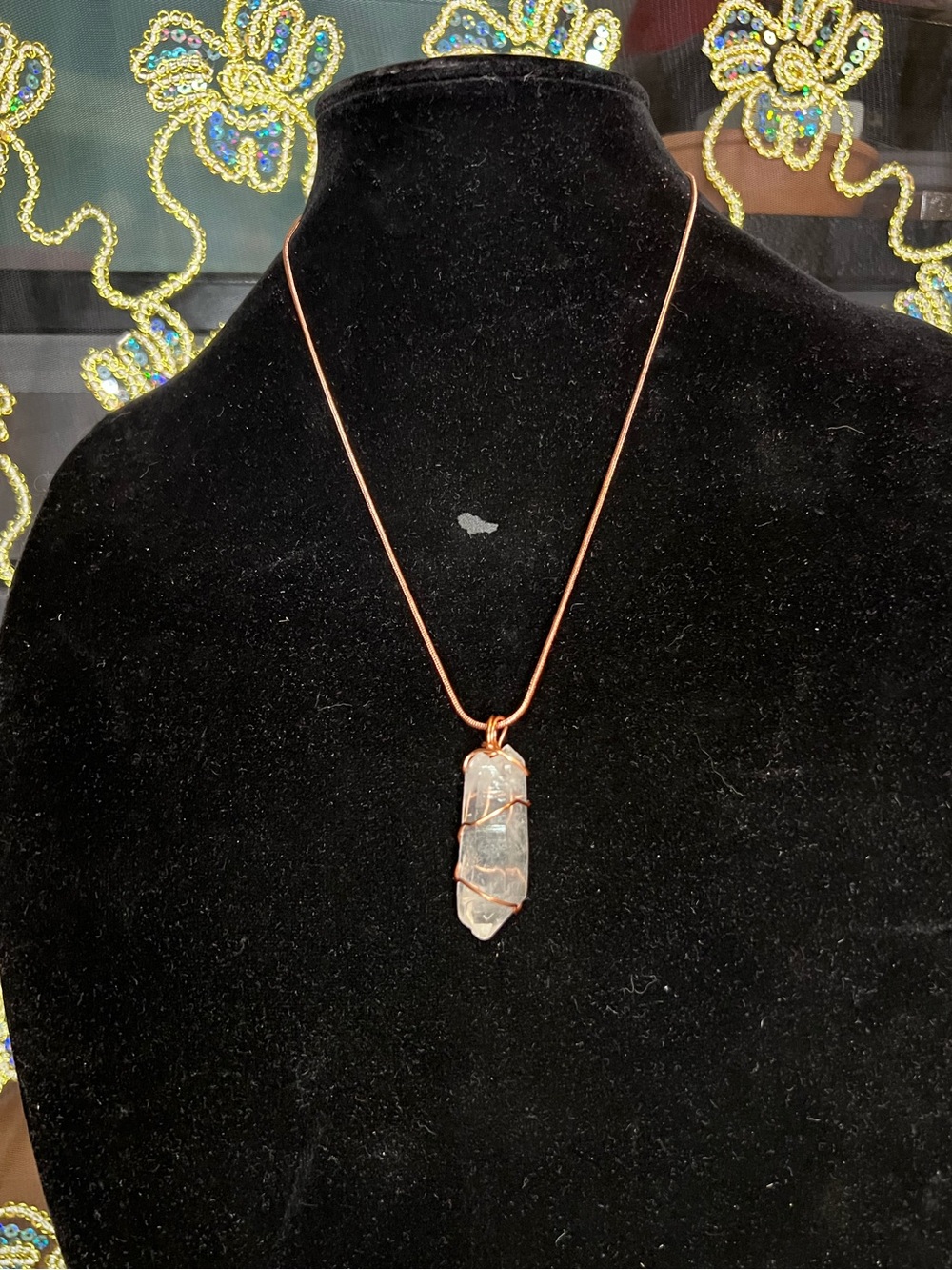 Handcrafted Rose Gold Wire Wrapped Clear Quartz Pendant Necklace